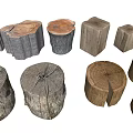 Wooden Tree Stump Stools with Natural Rustic Design and Textured Finish