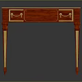 Elegant Red Wooden Desk with Gold Accents and Drawers on Slim Legs
