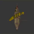 Model Boat With Yellow Sail Black Wave Spiral Patterns Wooden Hull Red Masts And Oars
