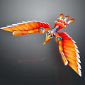 Mechanical Phoenix Character With Orange Red Wings Blue Eyes And Colorful Decorative Details
