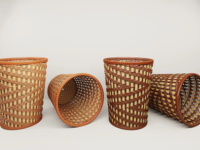 Woven Storage Baskets in Brown and Beige Various Sizes Standing and Tilted for Home Organization 3d model