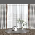 Beige and Brown Curtains With White Sheer Panels City View Round Rug Green Plant Small Table
