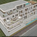 Modern Multistory Guesthouse Building With Multiple Balconies Lush Greenery And Front Lawn
