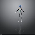 Anime Character With Blue Hair White Bodysuit And Black Green Accents Standing Gray Background
