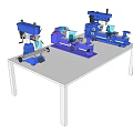 Three Blue Industrial Equipment Machines Placed On White Table 3d model