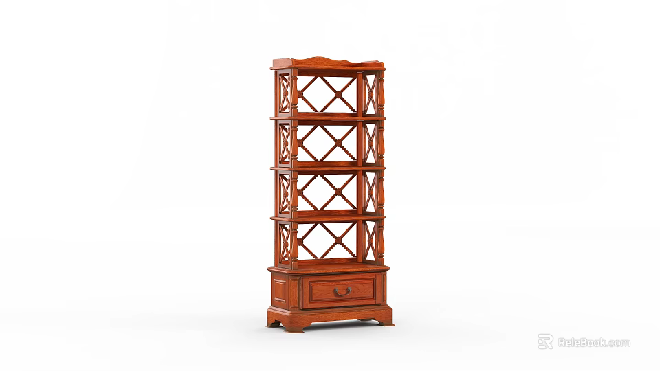 Classic Wooden Decorative Cabinet with Cross Lattice Shelves and Lower Drawer 3d model 