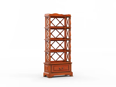 Classic Wooden Decorative Cabinet with Cross Lattice Shelves and Lower Drawer 3d model