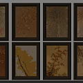 Eight Seasonal Tree Landscape Paintings in Dark Frames for Wall Decor