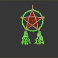 Red Star Fabric Clothing Accessory With Green Circular Trim And Tassels