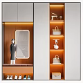 Modern Shoe Cabinet Interior With Orange Shelves Mirror And Decorative Handbags