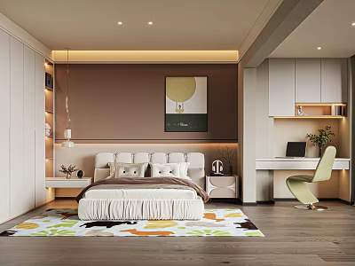 Modern Kids Room Interior With Cozy Bed Desk Chair Colorful Rug And Wall Art 3d model