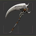 Intricate Metallic Scythe Weapon Design With Decorative Gear And Orange Handle