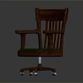 Classic Wooden Chair With Armrests Green Padded Seat And Wheels