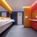 Modern Public Toilet Interior With Accessible Facilities Washbasins Mirrors And Colorful Walls