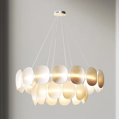 Elegant Modern Metallic Chandelier With Multiple Hanging Circular Shiny Discs Design 3d model