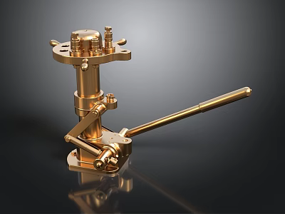 Golden Precision Mechanical Device With Vertical Column Horizontal Handle And Base 3d model