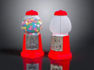 Red Commercial Gumball Machines With Transparent Globe And Coin Mechanism Design 3d model