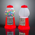 Red Commercial Gumball Machines With Transparent Globe And Coin Mechanism Design