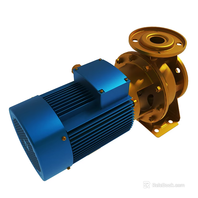 Blue Electric Motor With Gold Pump Housing Industrial Mechanical Components 3d model 