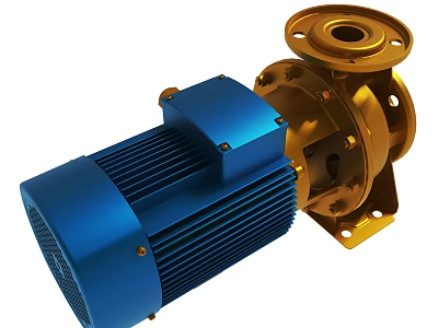 Blue Electric Motor With Gold Pump Housing Industrial Mechanical Components 3d model