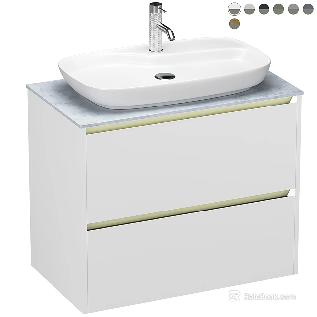 Modern White Bathroom Vanity With White Basin Light Countertop And Drawer Storage 3d model 
