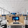 School Computer Classroom Interior With Desks Computers 3d model