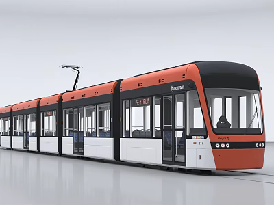 Modern Tram With Orange Black White Exterior Design And Large Windows 3d model Modern Tram With Orange Black White Exterior Design And Large Windows 3d model