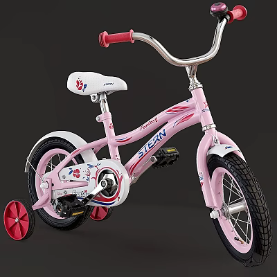 Pink Kids Bike With Training Wheels And Decorations 3d model Pink Kids Bike With Training Wheels And Decorations 3d model