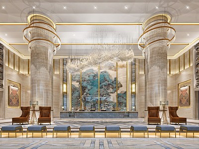 Hotel Lobby Reception Khan Steam Bath Hot Spring Foot Therapy KTV New Chinese Style Light Luxury 3d model