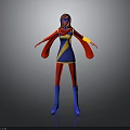 3D Superhero Character With Red Blue Yellow Costume Red Cape And Lightning Symbol