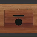 Retro Headphone Speaker System With Wooden Case Black Panel On Wooden Table And Control Buttons
