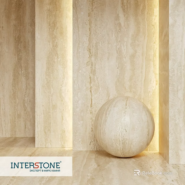 Beige Marble Architectural Component In Interior Design With Spherical Decor And Recessed Lighting 3d model 