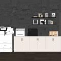 White Glass Door Bookcase In Modern Office With Filing Cabinets Printers Wall Shelves And Decor