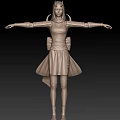 Game Movie Character Costume Design With Brown Top Golden Accents Armored Sleeves And Brown Skirt