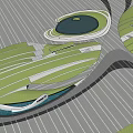 Modern Landscape Design With Geometric Lawns Curved Paths And Circular Structures 3d model