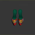Vibrant Red Embroidered Mules Featuring Green Heels Soles And Colorful Bird Designs