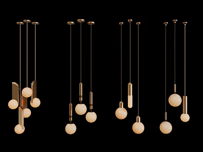 Modern Minimalist Pendant Lights With Various Designs Spherical Bulbs And Metal Bar Accents 3d model