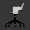 Modern White Single Chair With Gray Seat Cushion And Rolling Wheels