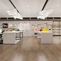 Modern Retail Store Interior with Display Shelves White Tables and Bright Lighting