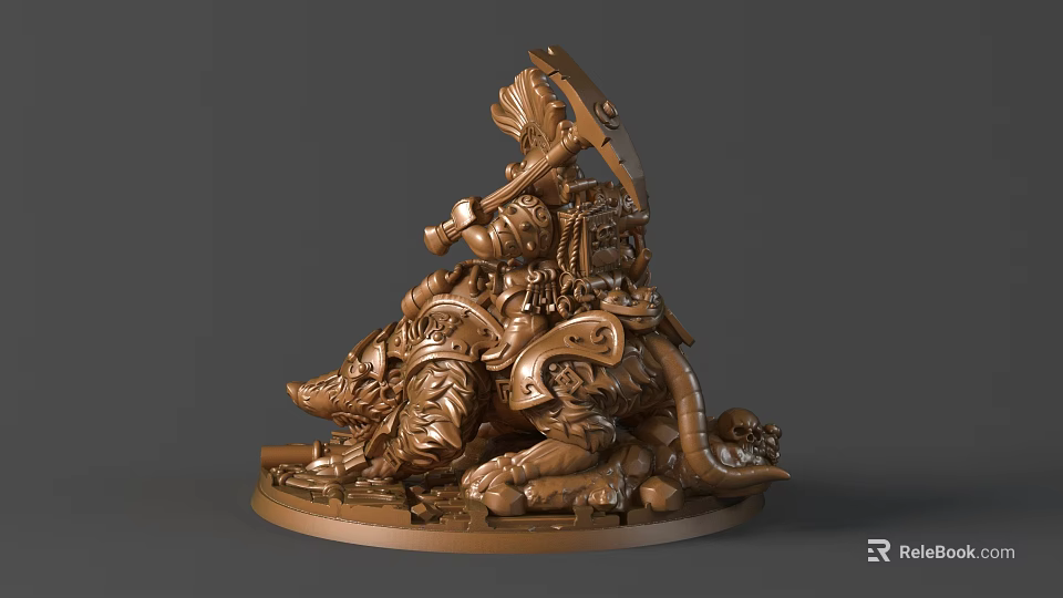 Intricate Sculpture Carving of Mythical Figure Riding Dragon with Detailed Base and Decorations 3d model 