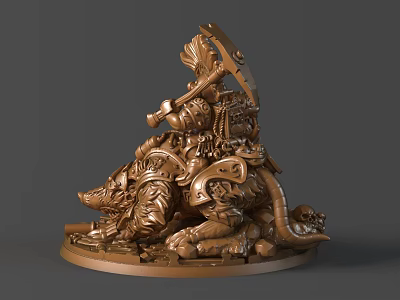 Intricate Sculpture Carving of Mythical Figure Riding Dragon with Detailed Base and Decorations 3d model