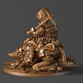Intricate Sculpture Carving of Mythical Figure Riding Dragon with Detailed Base and Decorations