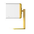 White Cube Shaped Decorative Object With Yellow Curved Stand And Modern Design 3d model
