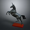 Black Unicorn Statue In Standing Pose With Red Base Decorative Sculpture 3d model