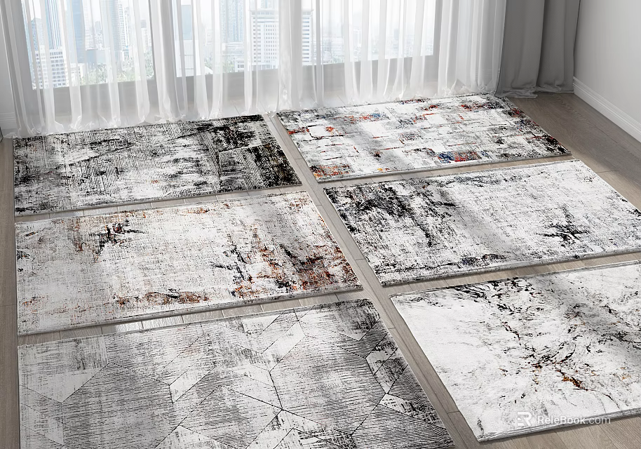 Modern Square Carpets With Abstract Art Patterns And Neutral Color Tones 3d model