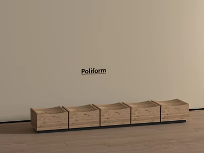 Poliform Modern Minimalist Wooden Stools Five Pieces Against Wall On Wooden Floor 3d model