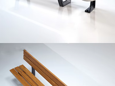 Public Facility Wooden Bench Featuring Metal Frame For Public Areas 3d model