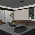 Modern Living Room Interior With Brown Leather Sofa Armchair Coffee Table Rug And Fireplace