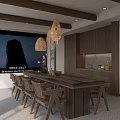 Cozy Rustic Dining Living Room Interior With Wooden Beams Decorative Shelves And Pendant Light