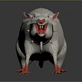 Fierce Animated White Rat Character With Red Eyes Claws Tail And Collar